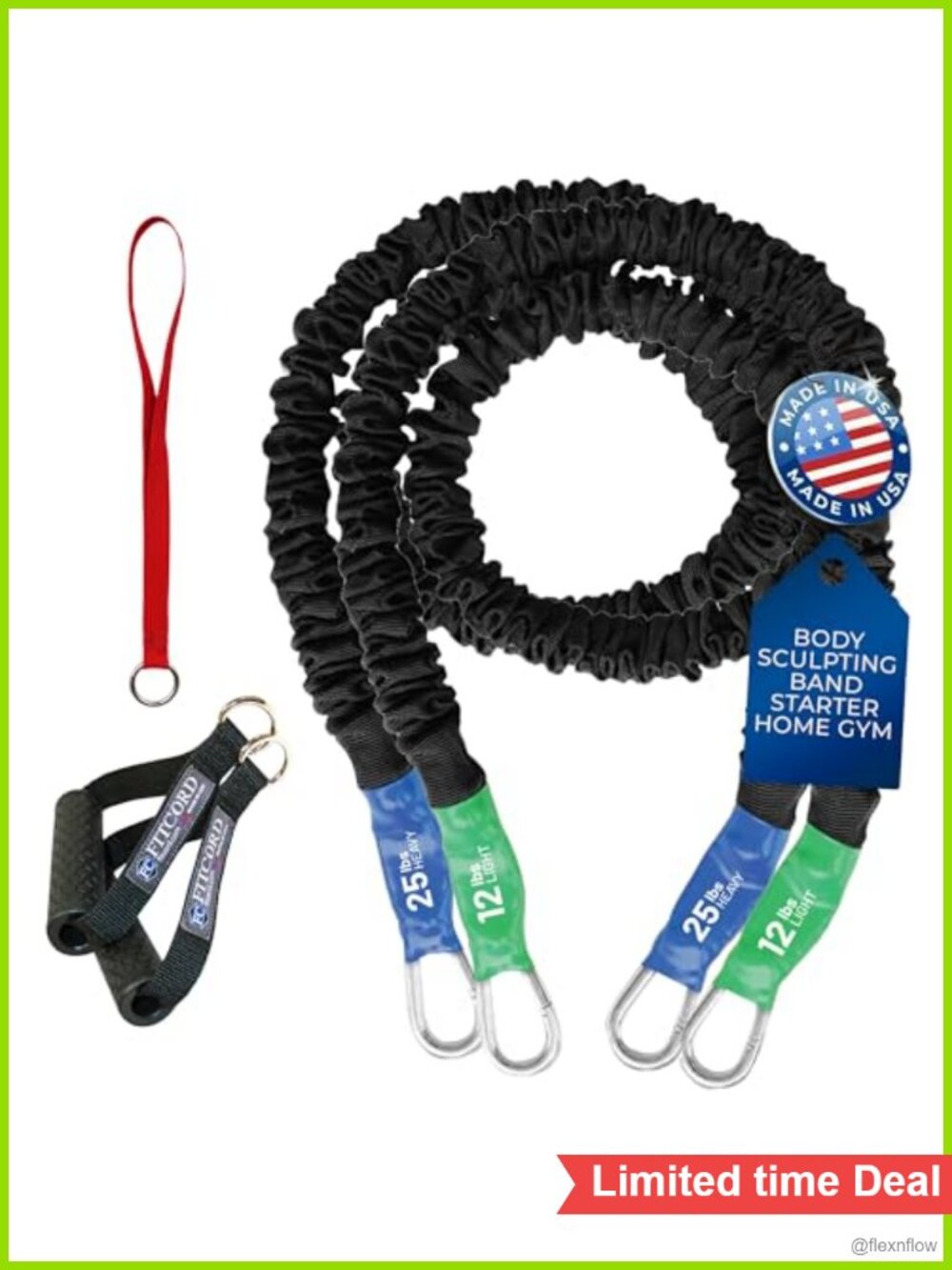 Resistance Band Home Gym Starter Set, Stackable 12 lbs/25 lbs, Door Anchor &